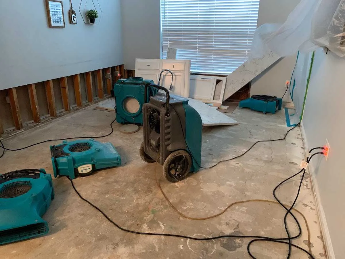 Dehumidifier in flood-cut room for Water Damage Restoration in Willowick